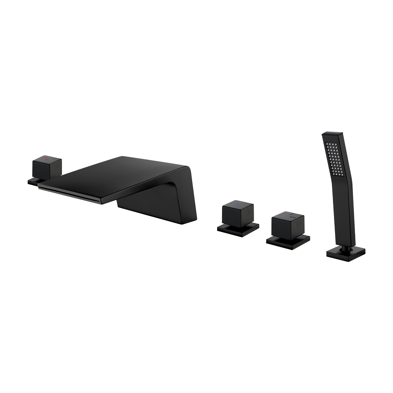 Cobbe 5-Hole Mount Bathroom Bathtub Fauce with 2 Switches, 1 Diverter Knob, 7.09-Inch Wide Tub Spout and Hand Shower Matte Black