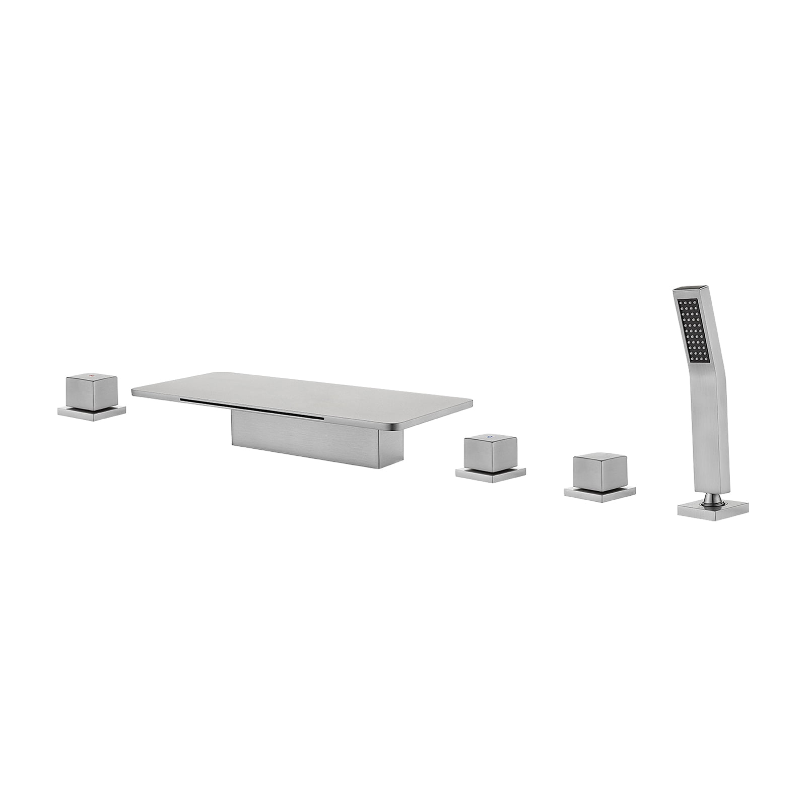 Cobbe 5-Hole Mount Brushed Nickel Waterfall Bathroom Bathtub Faucet Set with 11.02-Inch Wide Bathtub Spout, Handheld Sprayer