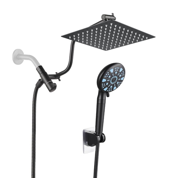 Cobbe 8-Inch Dual Shower Heads with Handheld Spray Combo, 3-Way Rain Shower Head, 9-Spray Patterns Handheld Shower, Matte Black
