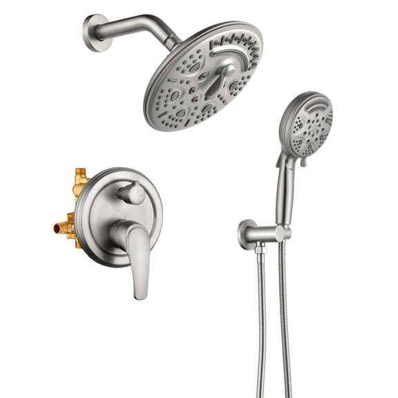 Cobbe 8-Inch Rain Shower Head Combo Kit with 6 Modes Shower Head and 9 Modes Handheld Shower Single Handle with 59-Inch Hose Brushed Nickel