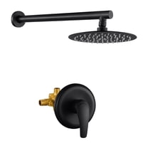 Cobbe 8-Inch Round Rain Shower Kit Matte Black Single Handle Shower Faucet with 15.74-Inch Shower Arm Valve Included