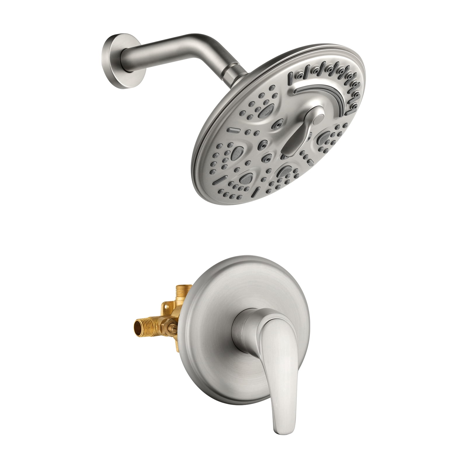 Cobbe 8-Inch Single Handle Bathroom Rain Shower Head Set with 6-Spray Patterns ABS Rainshower Showerhead Brushed Nickel