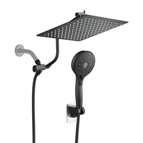 Cobbe Adjustable 12 Inch High Pressure Dual Shower Head with 12-Spray Handheld Shower, Matte Black