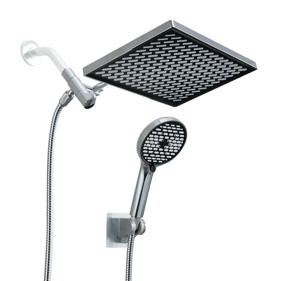 Cobbe Adjustable 12" Rectangular High Pressure Dual Shower Head with 6-Spray Handheld Shower, Chrome