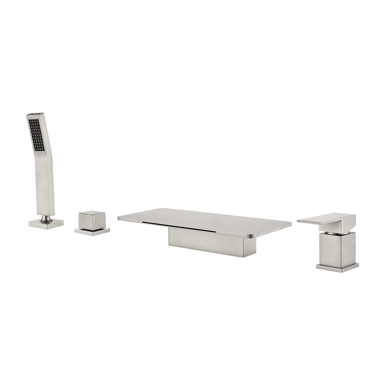 Cobbe Bathroom Bathtub Faucet Set Single Handle with 11.02-Inch Wide Bathtub Spout and Handheld Shower 4-Hole Deck Mount Tub Faucet Brushed Nickel