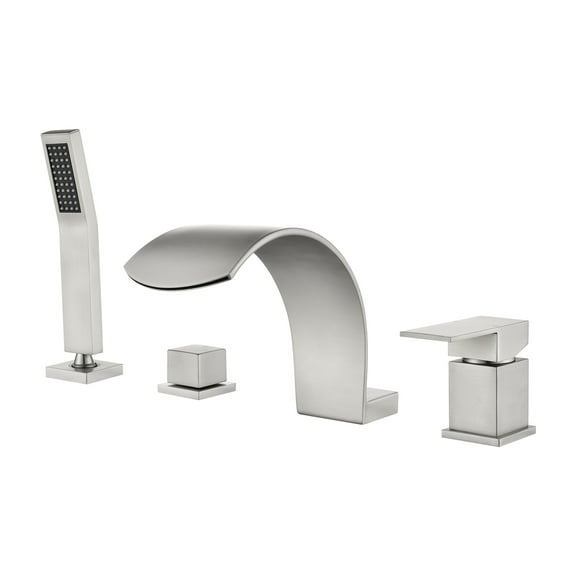 Cobbe Bathroom Bathtub Shower Faucet Set with Handheld Sprayer and 3.78-Inch Wide Tub Spout Single Handle 4-Hole Mount Brushed Nickel
