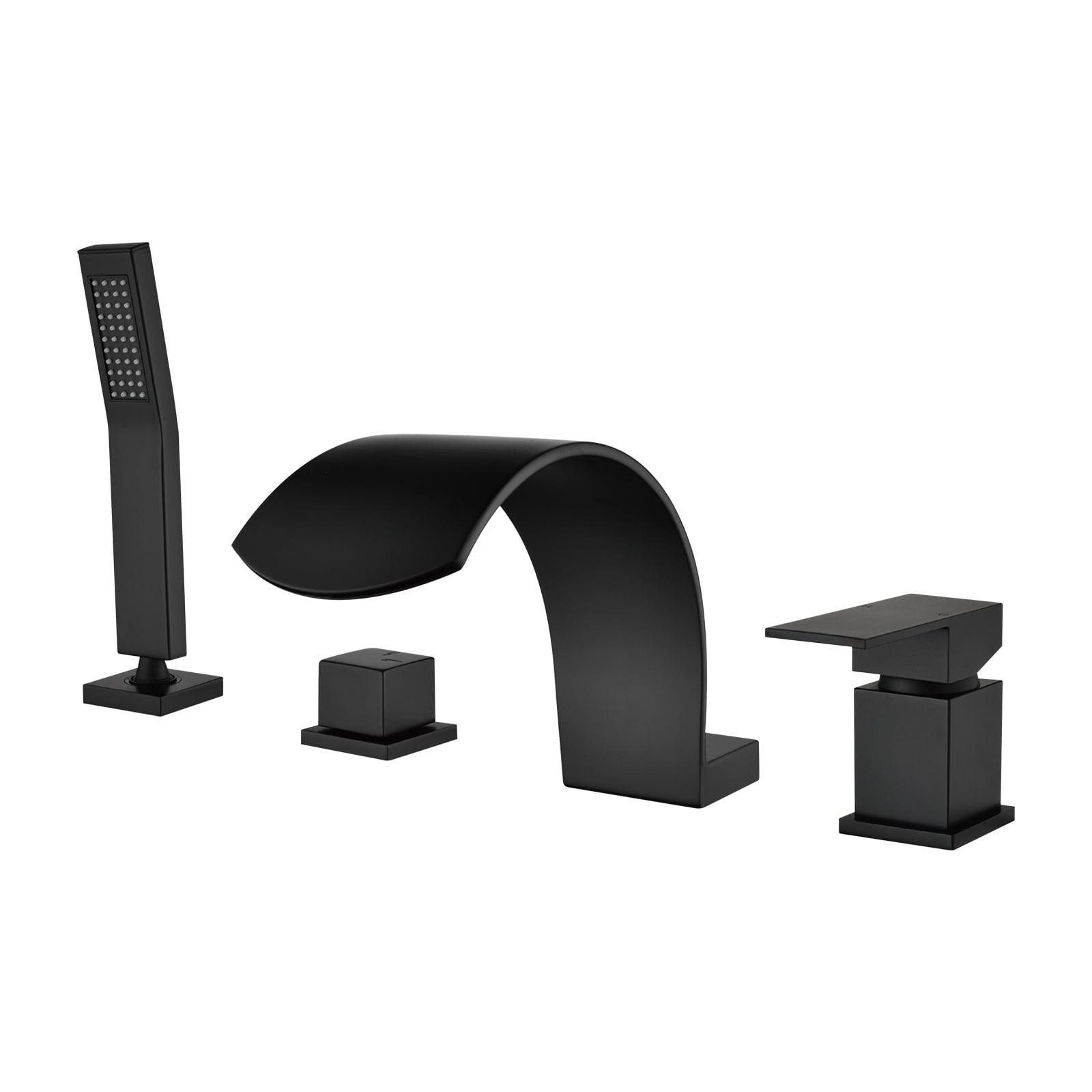 Cobbe Bathroom Bathtub Shower Faucet Set with Handheld Sprayer and 3.78-Inch Wide Tub Spout Single Handle 4-Hole Mount Matte Black