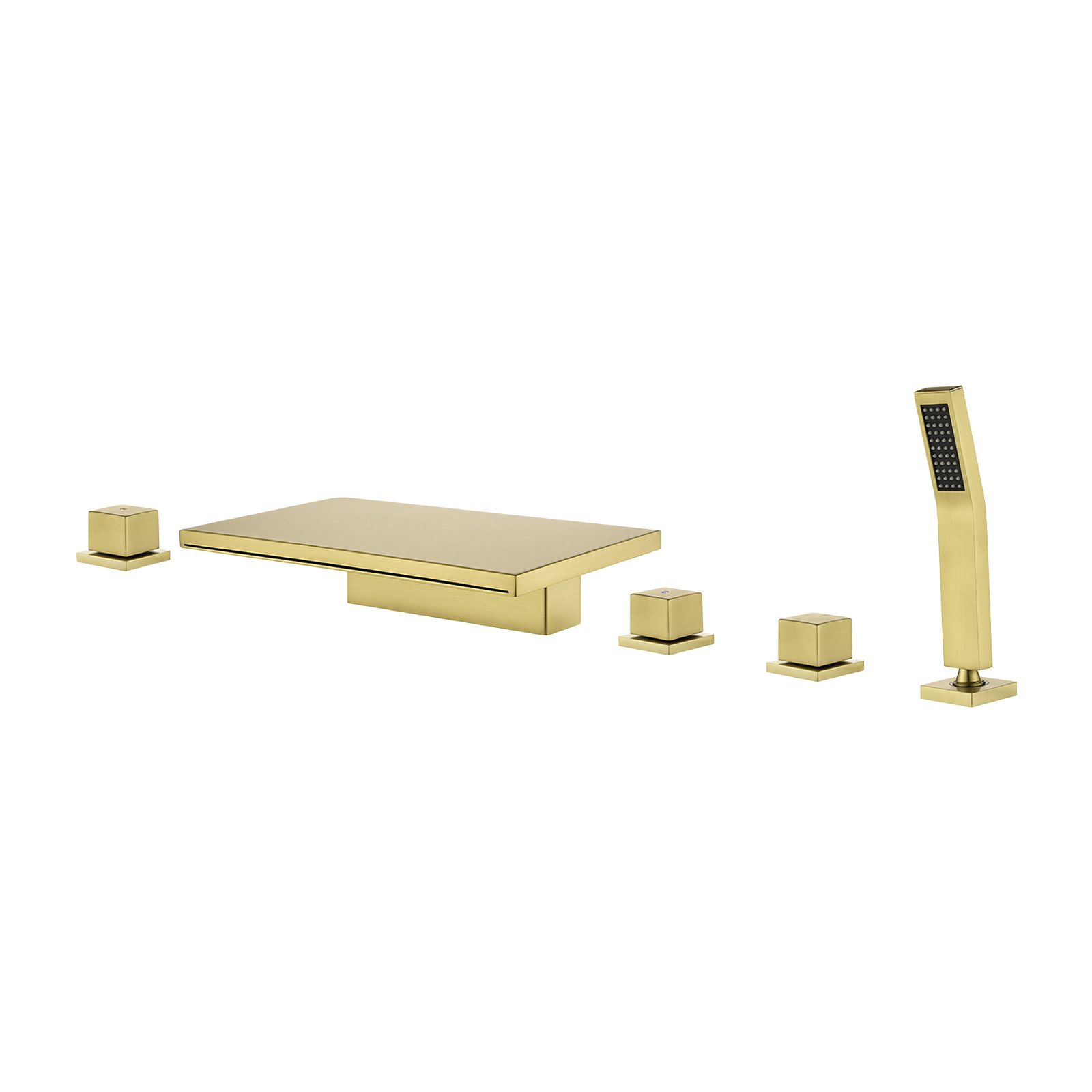 Cobbe Bathroom Faucet Set with Handheld Sprayer and 10.24-Inch Wide Waterfall Spout 5-Hole Mount Bathtub Faucet Brushed Gold