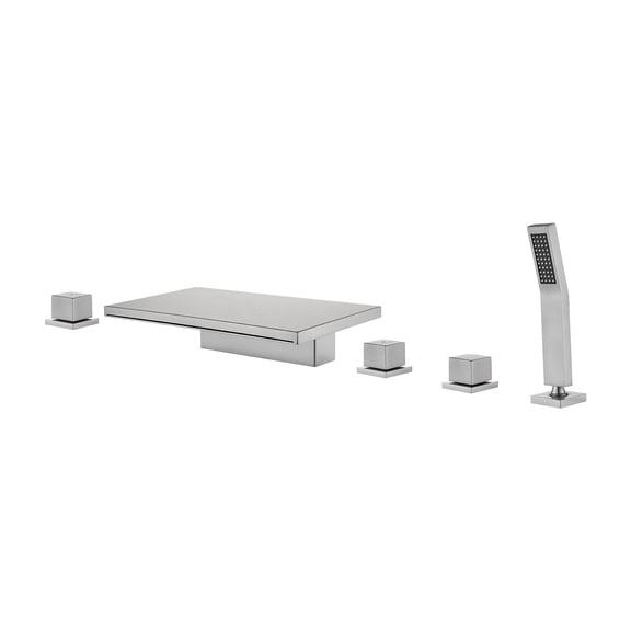 Cobbe Bathroom Faucet Set with Handheld Sprayer and 10.24-Inch Wide Waterfall Spout 5-Hole Mount Bathtub Faucet Brushed Nickel