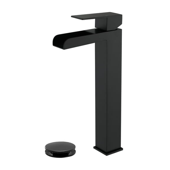 Cobbe Bathroom Faucet Single-Handle with Pop-Up Drain Single-Hole Installation Bathroom Vessel Sink Faucet Matte Black