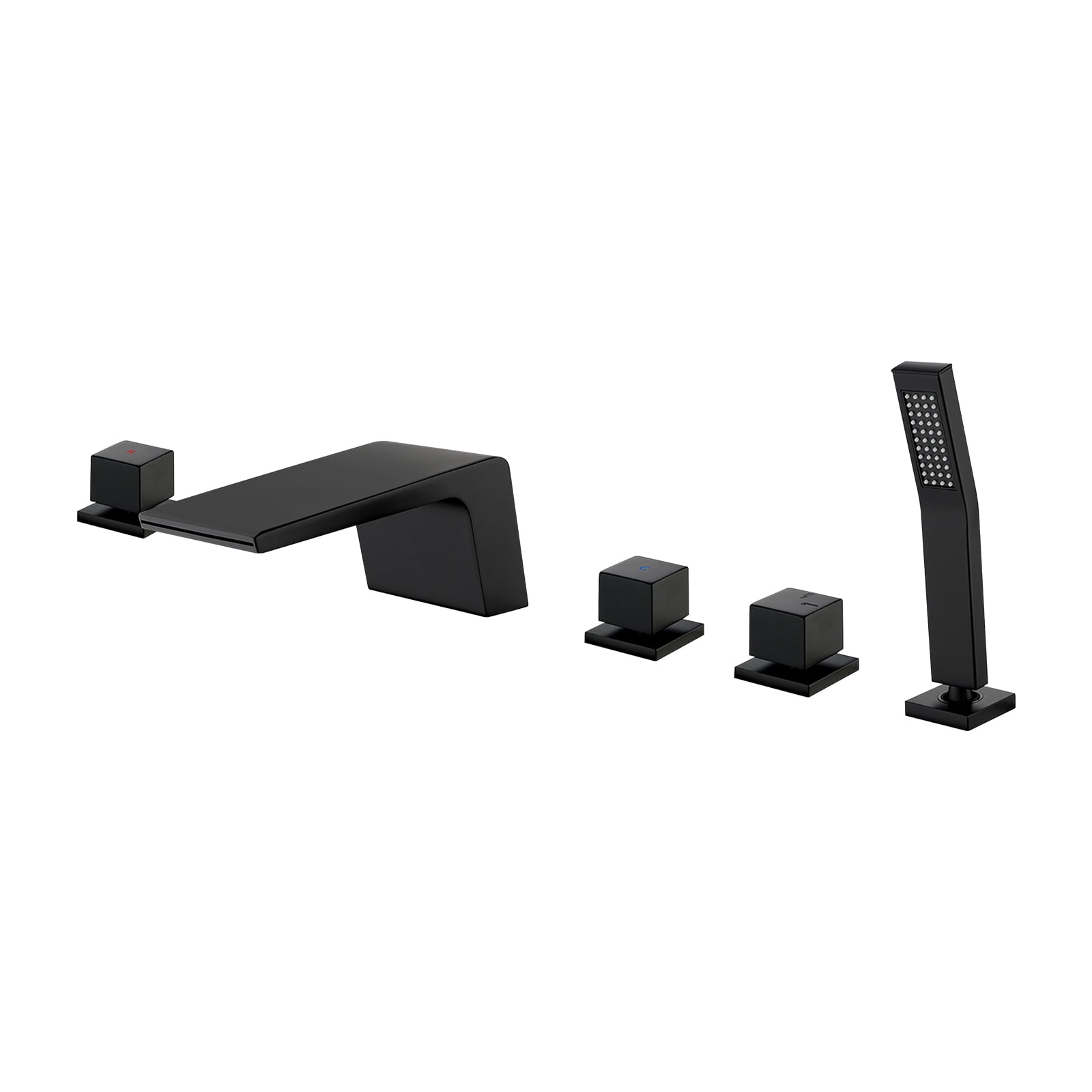Cobbe Bathtub Faucet Set with Hot/Cold Water Switch, Diverter Knob, Handheld Shower and 4.72-Inch Wide Waterfall Spout 5-Hole Mount Matte Black