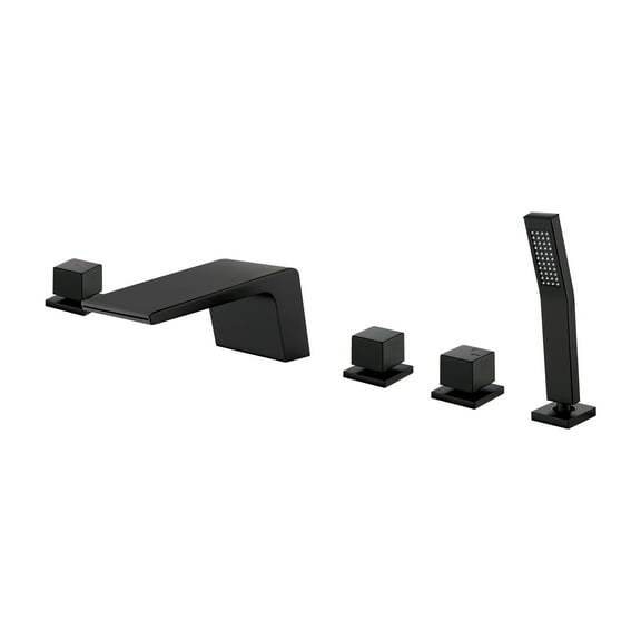 Cobbe Bathtub Faucet Set with Hot/Cold Water Switch, Diverter Knob, Handheld Shower and 4.72-Inch Wide Waterfall Spout 5-Hole Mount Matte Black