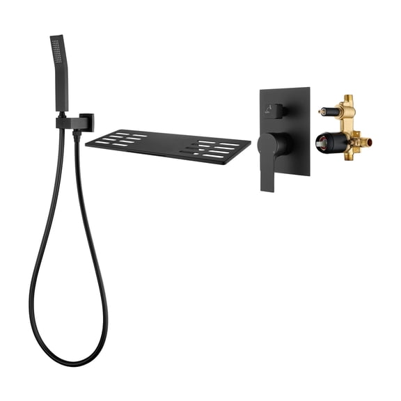 Cobbe Bathtub Shower Faucet Set Wall Mounted Single Handle Waterfall Bathtub Faucet and Handheld Showerhead with 59-Inch Hose Matte Black with Valve