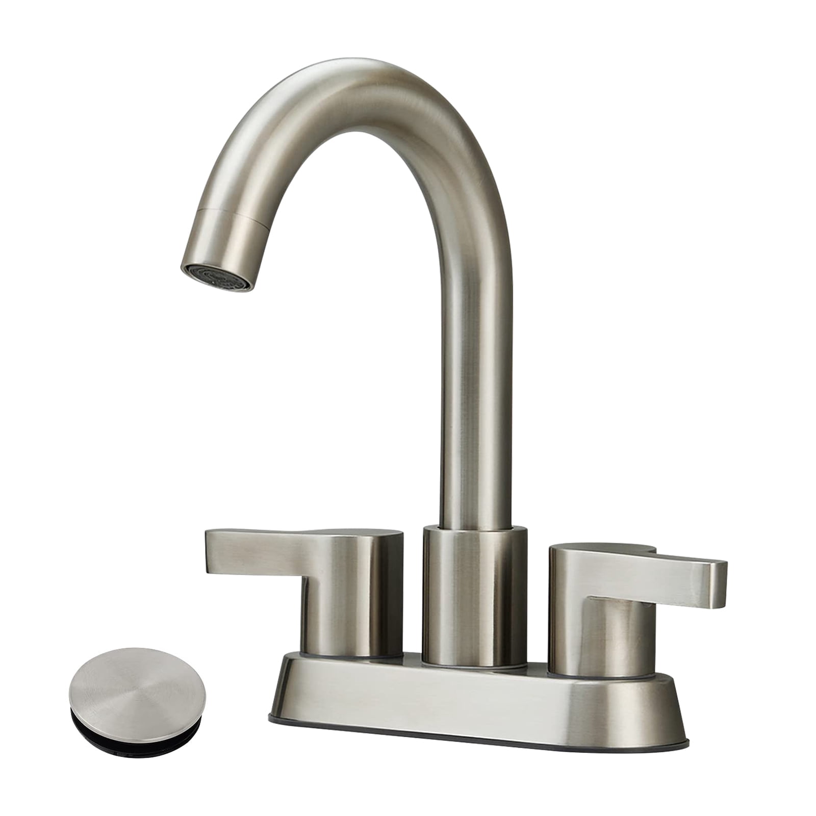 Cobbe Brushed Nickel 4 Inch Centerset Bathroom Faucet, Bathroom Vanity Lavatory Faucets for Sink 3 Hole 2 Handle, Swivel Spout with Brass Drain Assembly