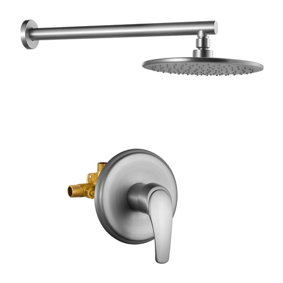 Cobbe Brushed Nickel 9-Inch Round Rainfall Shower Faucet Single Handle Shower Faucet Accessory with 15.74-Inch Shower Arm and Valve
