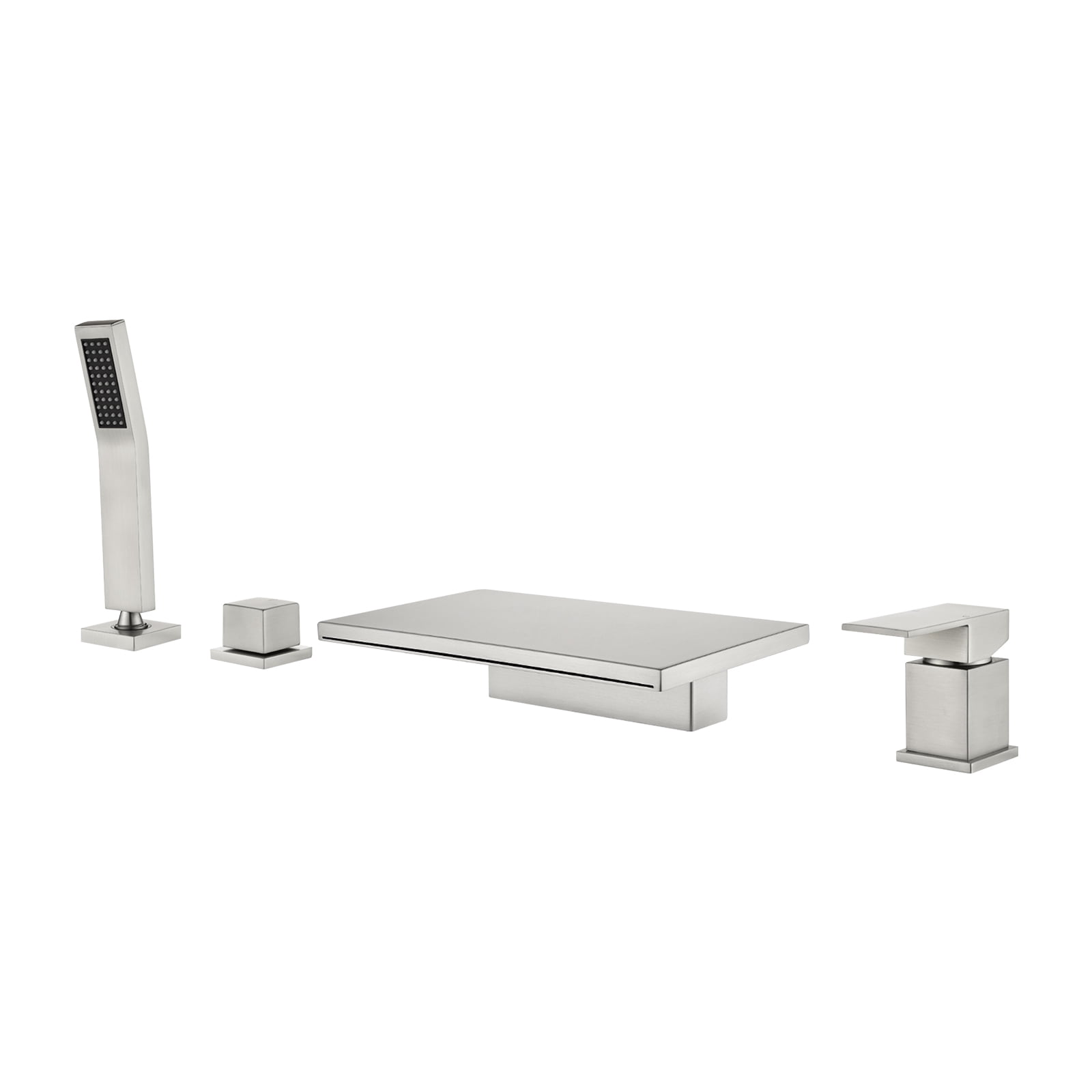 Cobbe Brushed Nickel Bathroom Bathtub Faucet Set 4-Hole Deck Mount with Sprayer and 10.24-Inch Wide Waterfall Spout Single Handle Dual