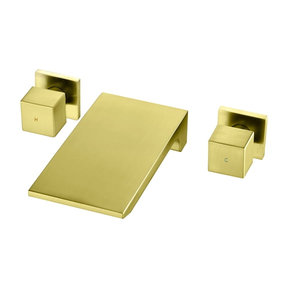 Cobbe Double Handle Wall Mount Bathroom Faucet with Waterfall Spout Brushed Gold