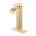 thumbnail image 1 of Cobbe High Arc Waterfall Bathroom Sink Faucet – Brushed Gold Single Handle with Deck Plate for 1-Hole, 1 of 9