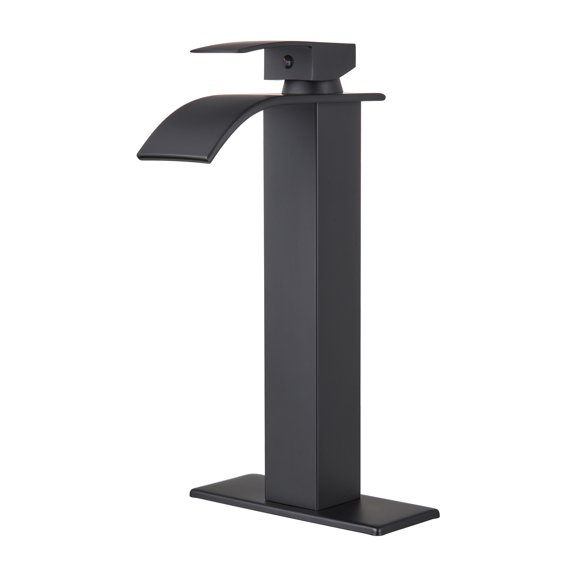Cobbe High Arc Waterfall Bathroom Sink Faucet Matte Black Single Handle with Deck Plate for 1-Hole