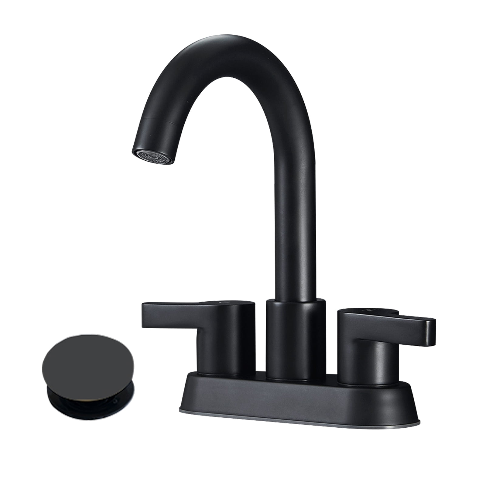 Cobbe Matte Black 4 Inch Centerset Bathroom Faucet, Bathroom Vanity Lavatory Faucets for Sink 3 Hole 2 Handle, Swivel Spout with Brass Drain Assembly