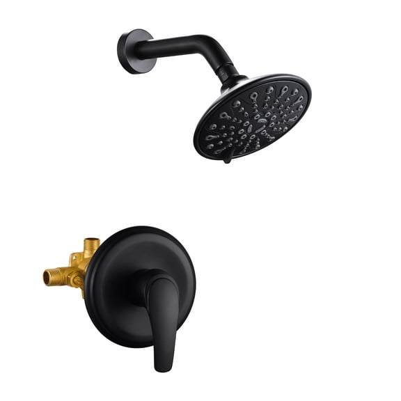 Cobbe Round 6-Inch Wall Mount 6-Spray Patterns Rain Showerhead ABS Shower Faucet Single Handle Matte Black