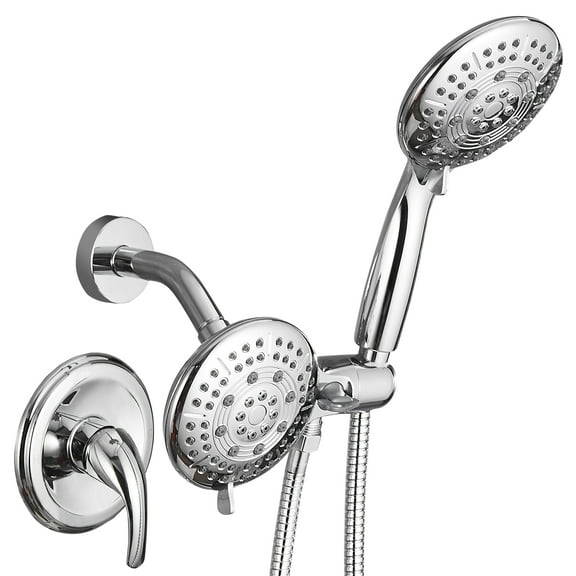 Cobbe Shower Set, 5-Function Bathroom Shower and Hand Shower Combo, 2-In-1 Shower Head Shower System with Valve, Stainless Steel,Chrome