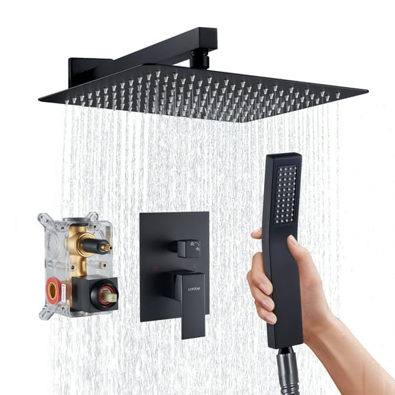 Cobbe Shower Set,10-inch Rainfall Shower Head with Handheld Sprayer,Shower system for Bathroom Rough-in Valve Body and Trim Included, Matte Black