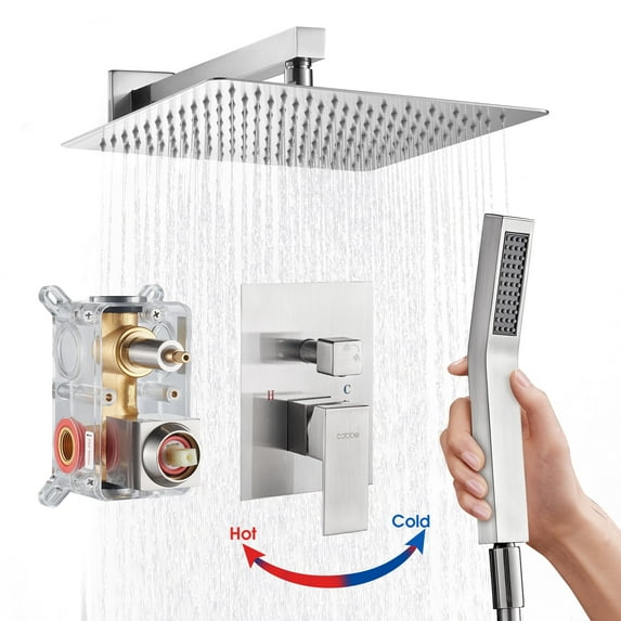 Cobbe Shower Set,10-inch Rainfall Shower Head with Handheld Sprayer,Shower system for Bathroom Rough-in Valve Body and Trim Included, Brushed Nickel