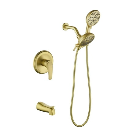 Cobbe Shower Shower System with 7 Settings ABS Dual Shower Head and Bathtub Spout Shower Kit, Single Handle Wall Mounted Brushed Gold Shower Set
