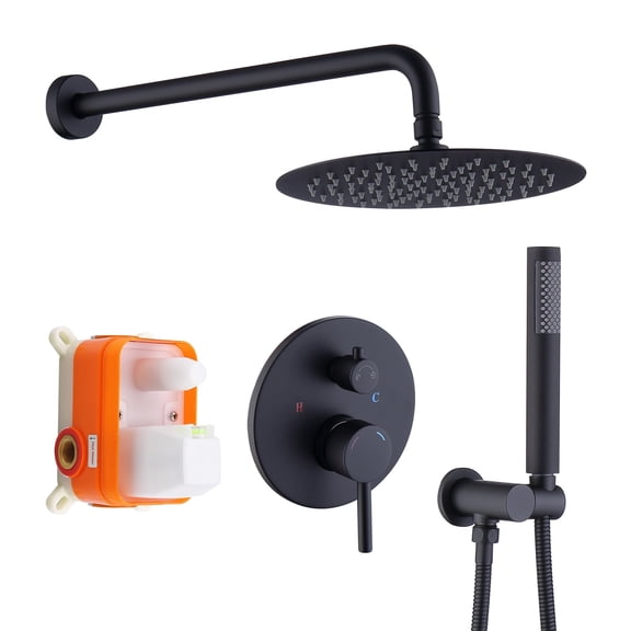 Cobbe Shower System Shower Faucet Combo Set Wall Mounted with 10" Rainfall Shower Head and handheld shower, Matte Black Finish with Brass Valve Rough-In