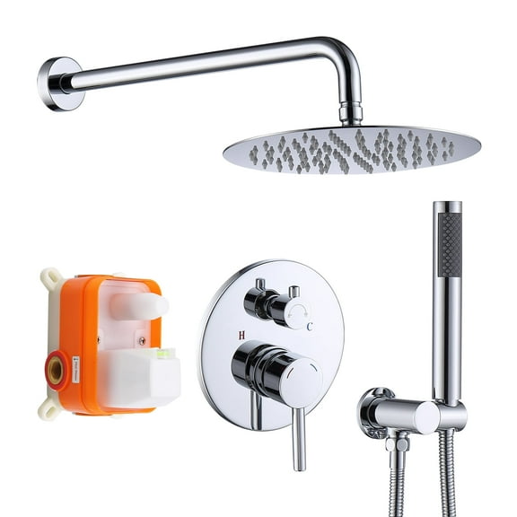 Cobbe Shower System Shower Faucet Combo Set Wall Mounted with 10" Rainfall Shower Head and handheld shower, Matte Black Finish with Brass Valve Rough-In