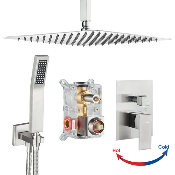 Cobbe Shower System,Shower Faucets Sets Complete,12 inches Rainfall Shower Head with Handheld,Ceiling Mount Shower Faucet Set for Bathroom Rough-in Valve Body and Trim Included