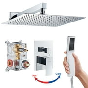 Cobbe Shower Set 12-inch Rainfall Shower Head with Handheld Sprayer Shower system for Bathroom Rough-in Valve Body and Trim Included Chrome