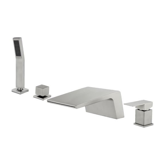 Cobbe Single Handle Bathroom Bathtub Shower Faucet Set with Handheld Sprayer and 5.91-Inch Wide Waterfall Bathtub Spout Brushed Nickel