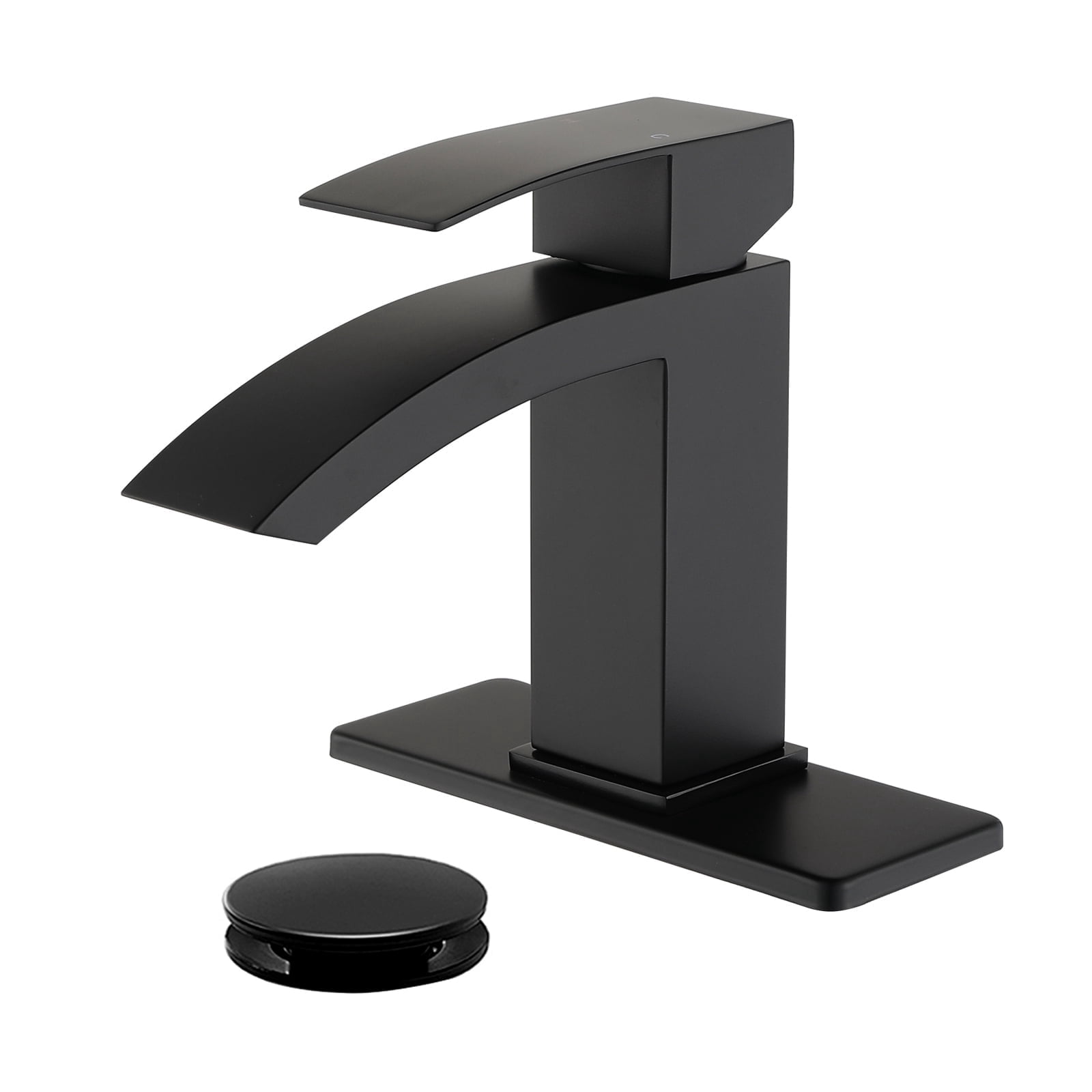 Cobbe Single-Handle Bathroom Sink Faucet for Vanity Single-Hole Installation with Low-Arc Spout and Pop-Up Drain Matte Black