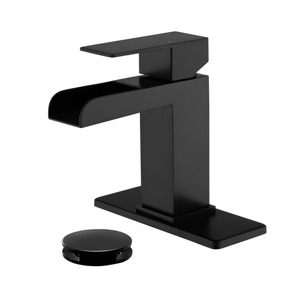 Cobbe Single-Handle Bathroom Sink Faucet for Vanity Single-Hole with Pop-Up Drain Bathroom Faucet Matte Black