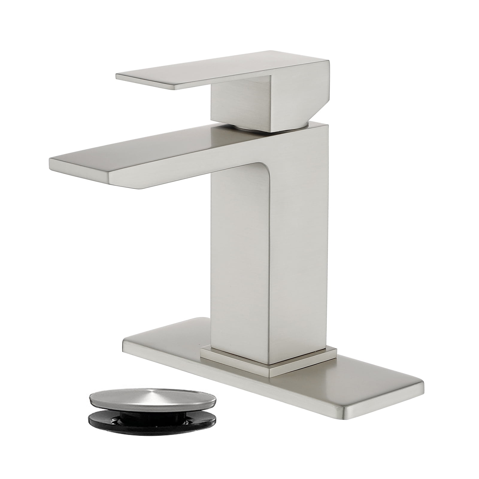 Cobbe Single-Handle Bathroom Sink Faucet for Vanity Waterfall Spout Design Single-Hole Installation With Pop-Up Drain Brushed Nickel