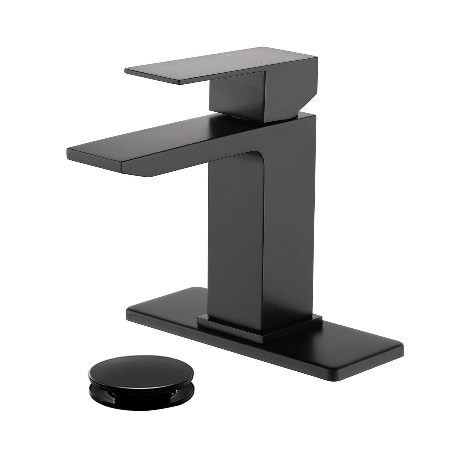 Cobbe Single-Handle Bathroom Sink Faucet for Vanity Waterfall Spout Design Single-Hole Installation With Pop-Up Drain Matte Black