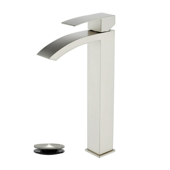 Cobbe Single-Handle Single-Handle Bathroom Vessel Sink Faucet with and Pop-Up Drain Single-Hole Installation Brushed Nickel