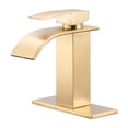 thumbnail image 1 of Cobbe Single Hole Low Arc Bathroom Faucet – Brushed Gold Waterfall Design with Deck Plate, 1-Handle, 1 of 9