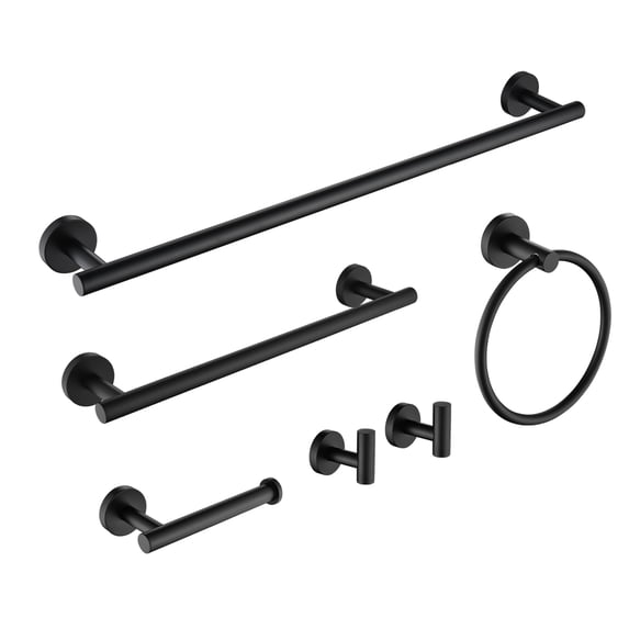 Cobbe Stainless Steels 6-Piece with Towel Bar*2 Towel Ring*1 Toilet Paper Holder*1 Hook*2 Bathroom Hardware Set Black
