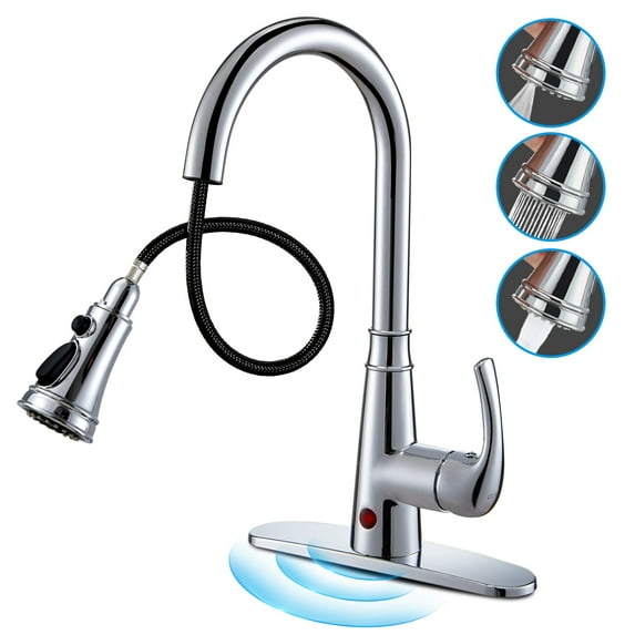 Cobbe Touchless Single-Handle Pull-Down Sprayer Kitchen Faucet with 3 Spout Patterns Chrome