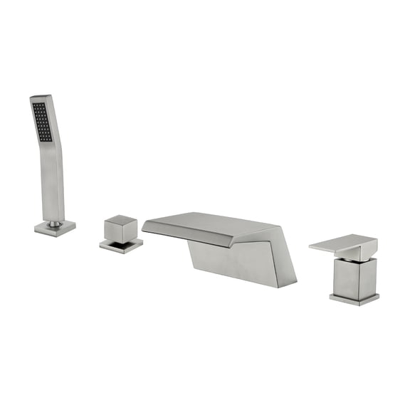 Cobbe Waterfall Bathroom Bathtub Faucet Set with 7.09-Inch Wide Tub Spout and Hand Shower Single Handle Control 4-Hole Mount Brushed Nickel