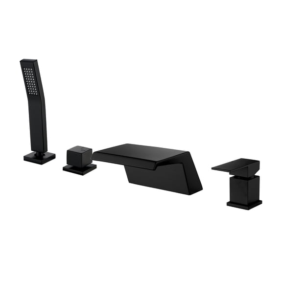 Cobbe Waterfall Bathroom Bathtub Faucet Set with 7.09-Inch Wide Tub Spout and Hand Shower Single Handle Control 4-Hole Mount Matte Black