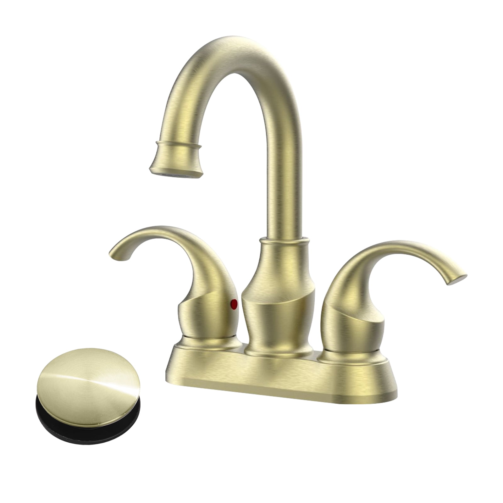 Cobbel 4-Inch Double Handle Bathroom Centerset Vanity Sink Faucet with 360 Degree Rotating Spout, Pop-Up Drain and Supply Hoses Brushed Gold