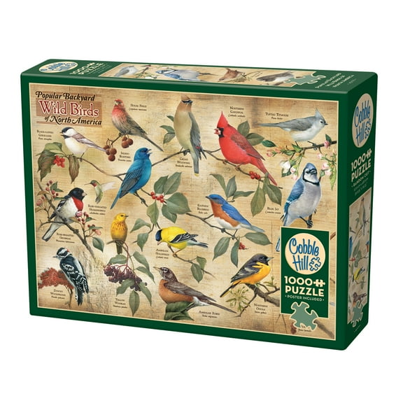 Cobble Hill 1000 Piece Puzzle: Popular Backyard Wild Birds of North America - Reference Poster Included, High Quality