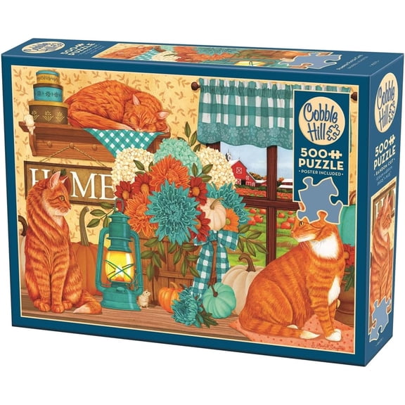 Cobble Hill Pumpkin Patch Cats 500 Piece Jigsaw Puzzle with Poster, 1.46 lb, 26.625 x 19.25 in, Ages 11+