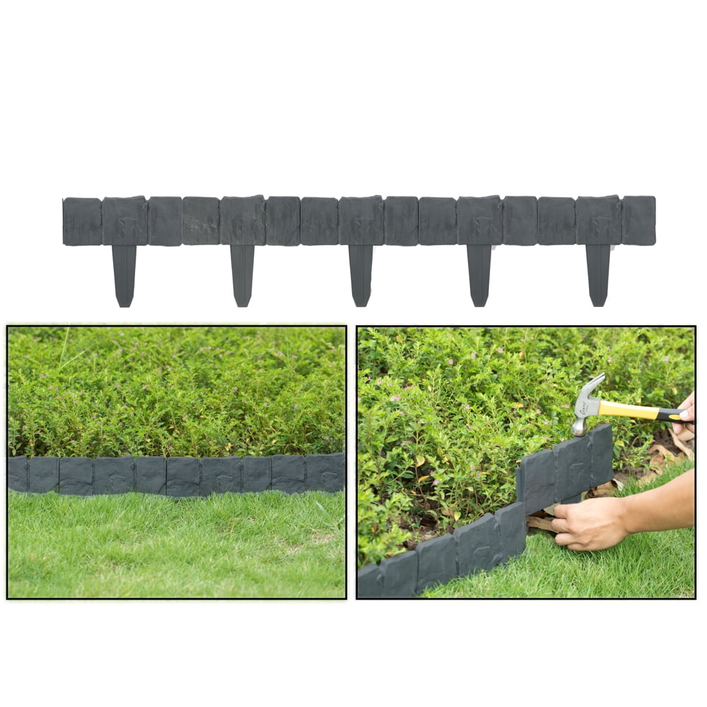 Gray Plastic Cobbled Stone Style Lawn Edging Set