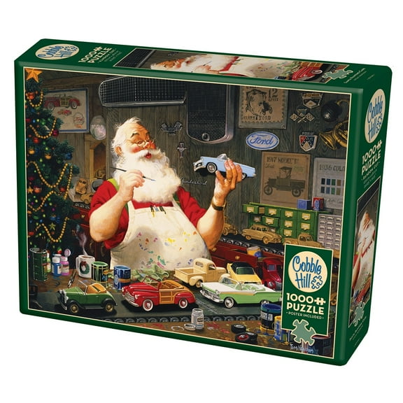 Cobblehill Santa Painting Cars Christmas Holiday 1000 Piece Jigsaw Puzzle