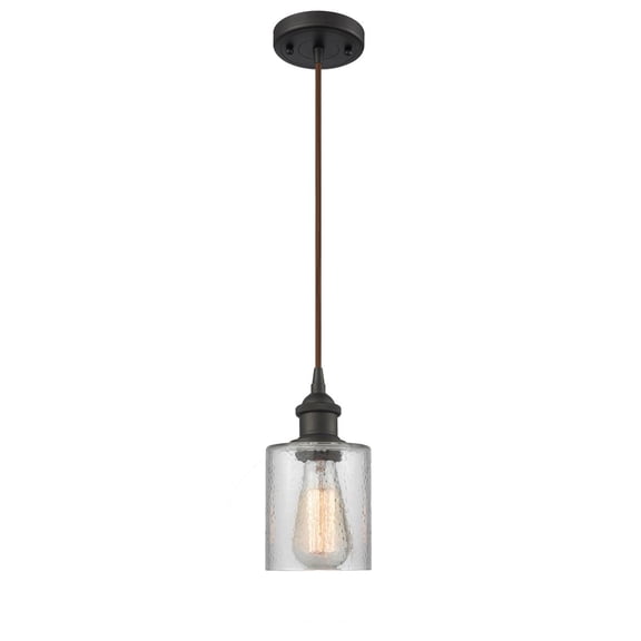 Cobbleskill Oiled Rubbed Bronze LED Mini Pendant with Clear Ripple Drum Glass